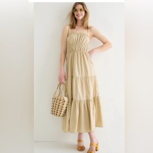 J. Crew Women Tiered Midi Dress Convertible Straps Light Khaki XXS (d4